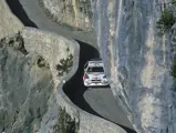 The Lancia Delta traverses a spectacular course en route to victory the 1986 Rallye-Monte Carlo.