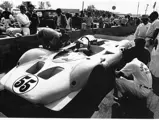 The wild glory days of Can-Am racing! In the pits at Riverside in 1967, the last Ford-backed Shelby competition car.