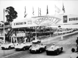 The Ferrari 250TR competing in Brazil. The No. 82 car is the 0738 chassis piloted by Jose Gimenez Lopes and No. 46 (3rd from left to right) the chassis 0716 of Celso Lara Barberis in photo dating 30/11/1958 at Interlagos, Brazil.