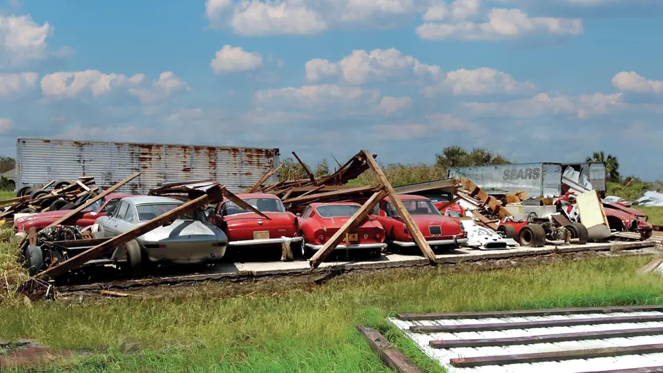 Chassis 1775 GT following the barn collapse as a result of Hurricane Charley, 2004.