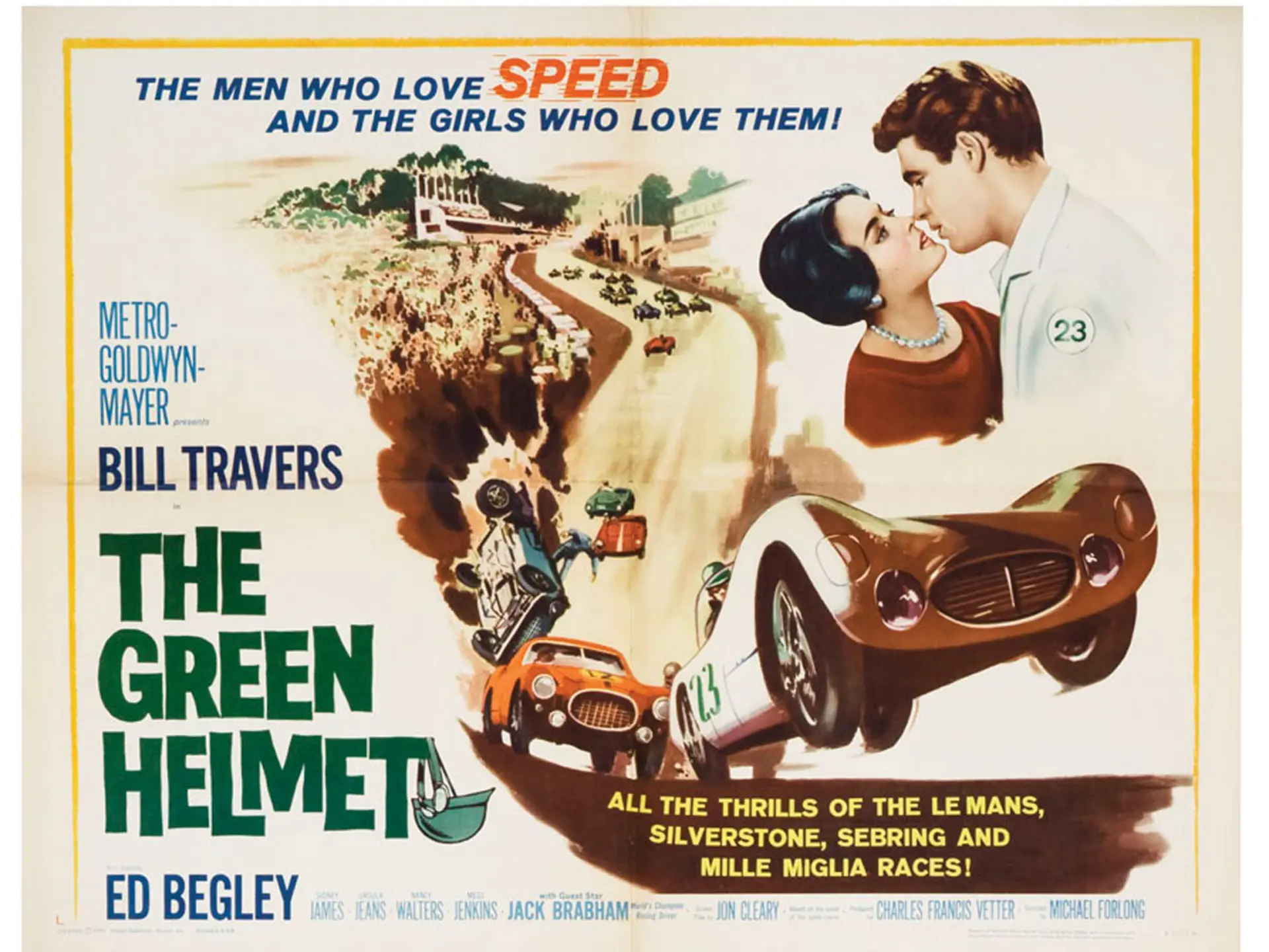 The Green Helmet 1961, us movie half sheet poster; 22"x28" California