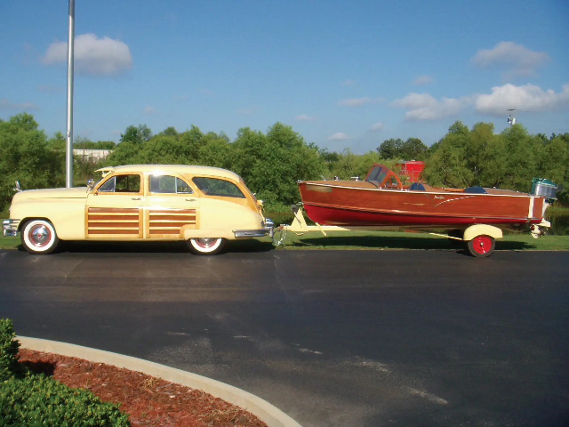 1950 Packard Woodie Wagon and 1957 Pen Yan Aristocrat Runabout and Trailer Monterey Sports