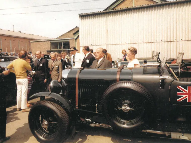 Please can you extract the images from this sheet to make three standalone images. They can all take the same caption: “W.O. Bentley is seen with chassis YR5077 at a period Bentley meet, date unknown.