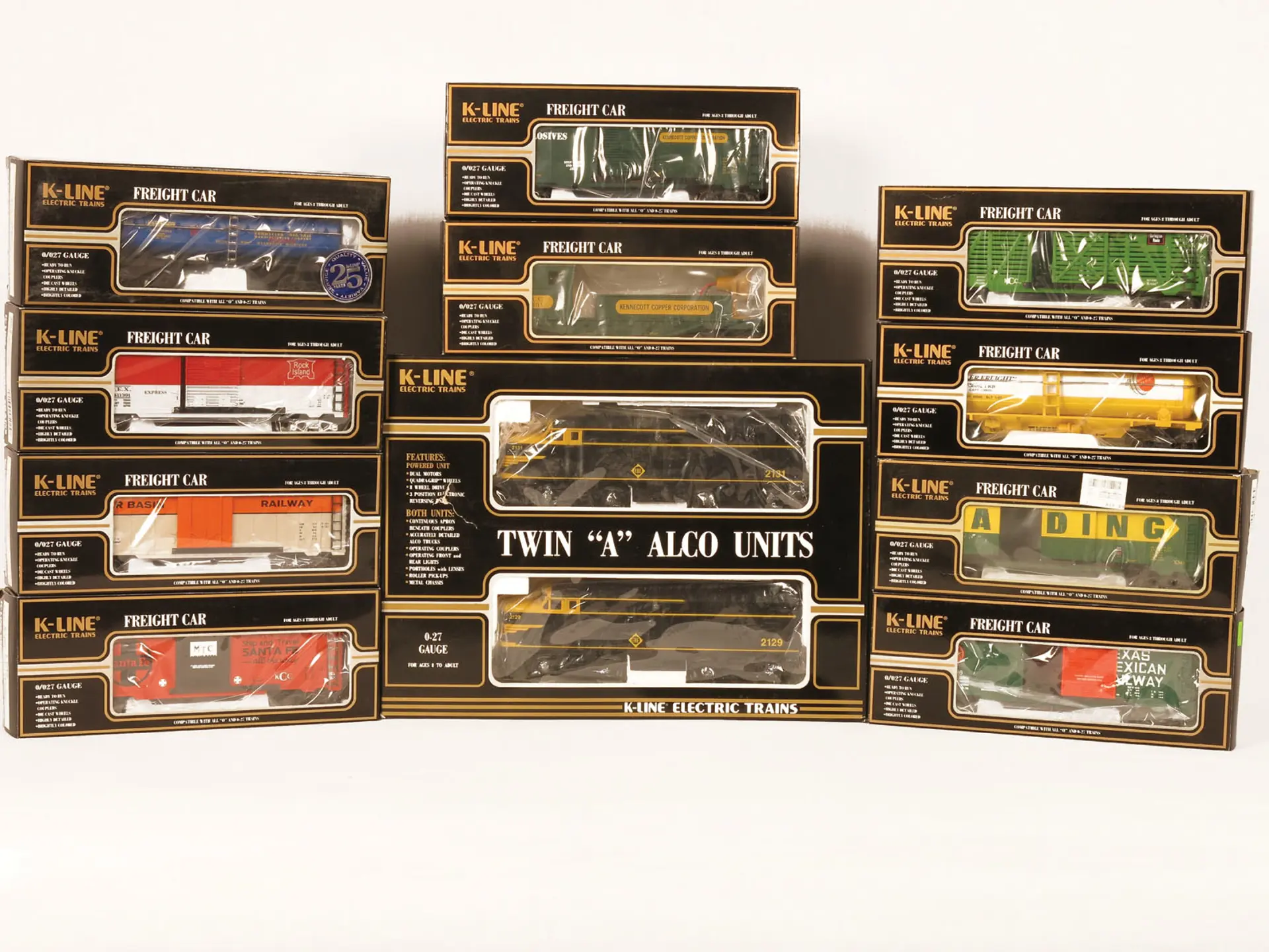 K-Line O and O27 Gauge Erie Twin “A” Alco Units with Ten Rail Cars ...