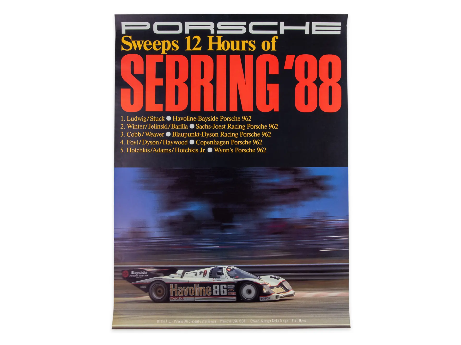 Porsche Sweeps 12 Hours Of Sebring ‘88 Racing Poster 1988 The White Collection Online 1575