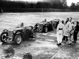 MG Dancing Daughters at Brooklands prior to Le Mans. G Eyston on right MG P type 