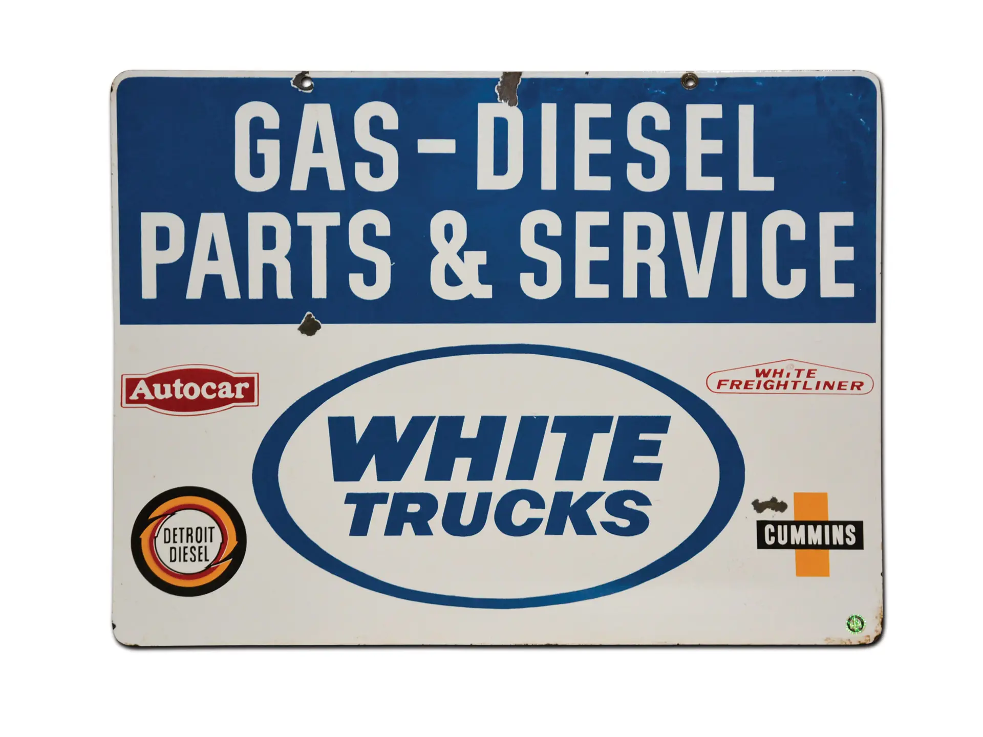 White Trucks GasDiesel Parts & Service DoubleSided Porcelain Sign