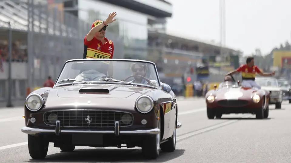 Charles Leclerc in chassis no. 2943 during the Driver's Parade at the 2023 Italian Grand Prix.