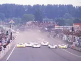Chassis 004 sits in pole at the start of the 1986 24 Hours of Le Mans.