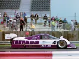The No.4 Jaguar, driven by Jan Lammers and Andy Wallace, places 2nd at the 1990 Silverstone World Sports Prototype Championship.