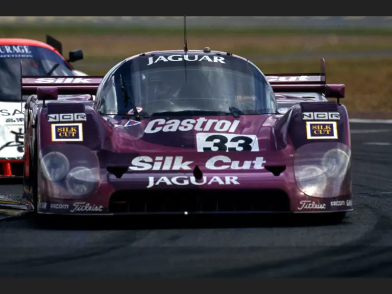 Car number 33 leads a Courage Compétition Cougar C26S at the 1991 24 Hours of Le Mans.