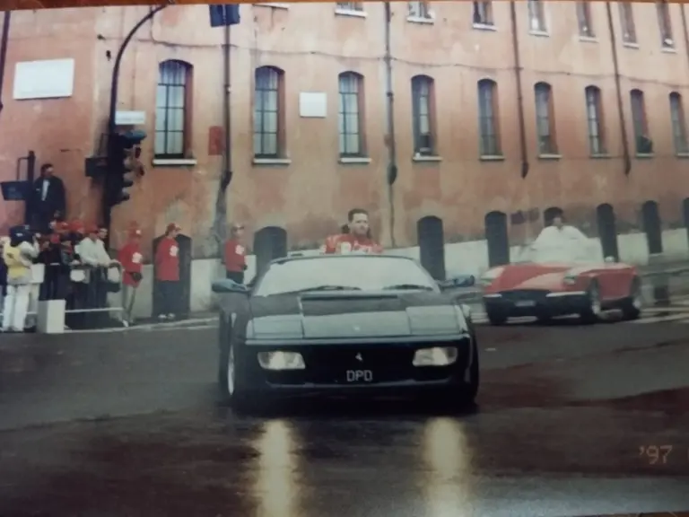 Chassis 97310 at the Ferrari 50th Anniversary in June 1997 in Rome, driven by the consignor with Ferrari Formula 1 driver Nicola Larini as his passenger.