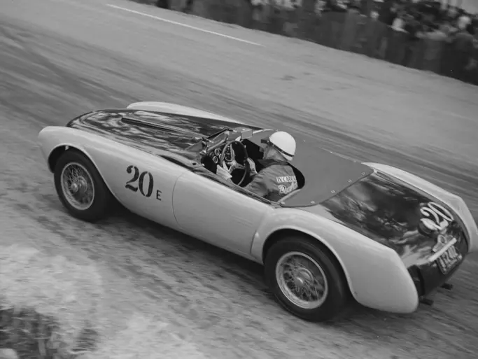 Ernie McAfee drives the Siata at the 1954 SCCA National Pebble Beach, later finishing 13th overall.