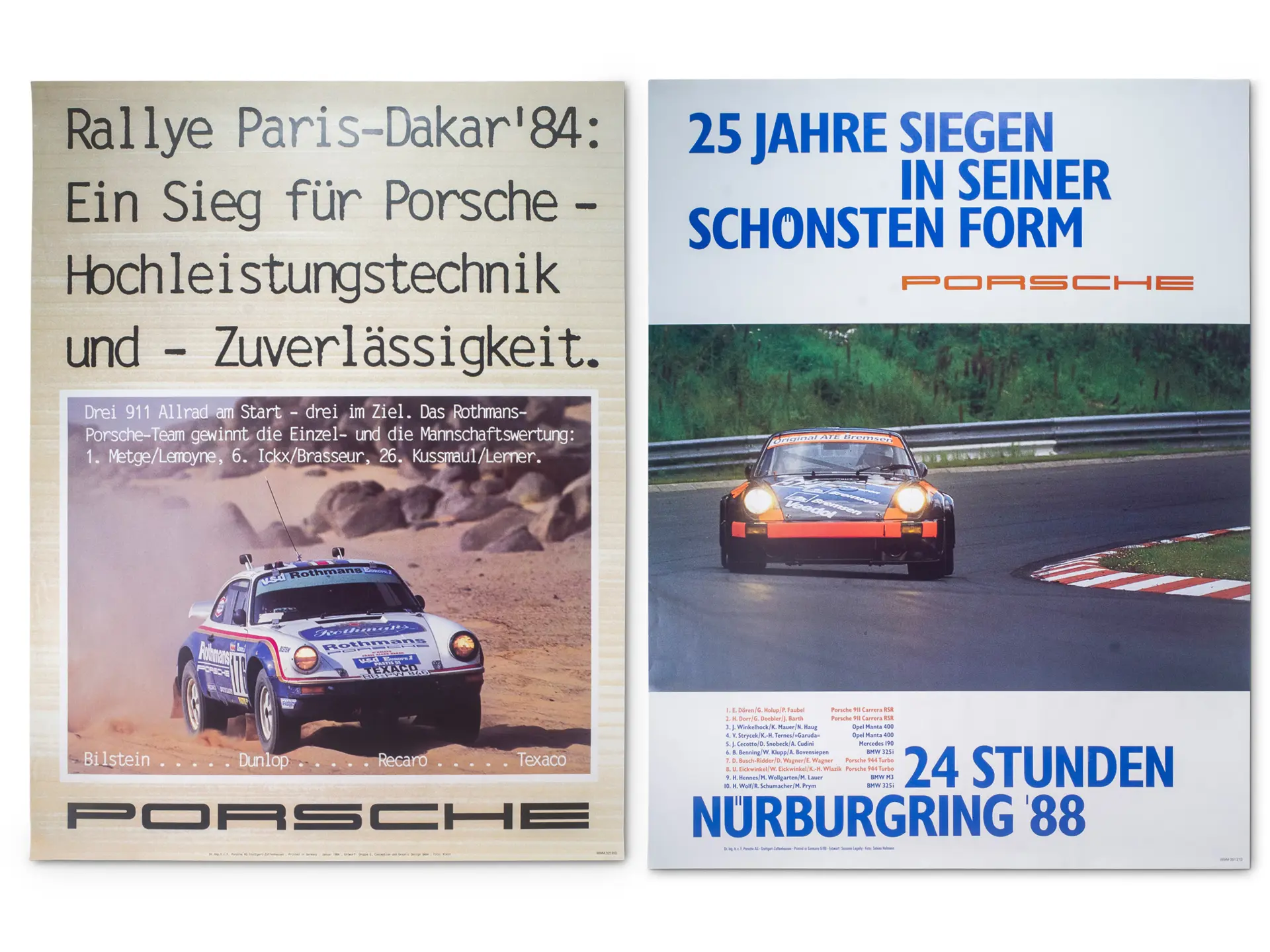 Porsche 953 Paris-Dakar and 911 RSR Racing Posters, ca. 1980s | A ...