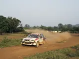 Patrick Tauziac and Claude Papin at speed during the 1990 Rallye Côte d’Ivoire Bandama.