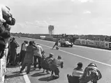 XKD 501 takes the checkered flag at the 1956 24 Hours of Le Mans.
