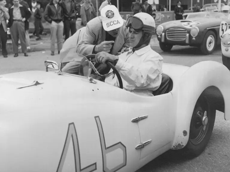 E.J. Tobin is pictured with the BMW ahead of an SCCA race, thought to be Elkhart Lake.