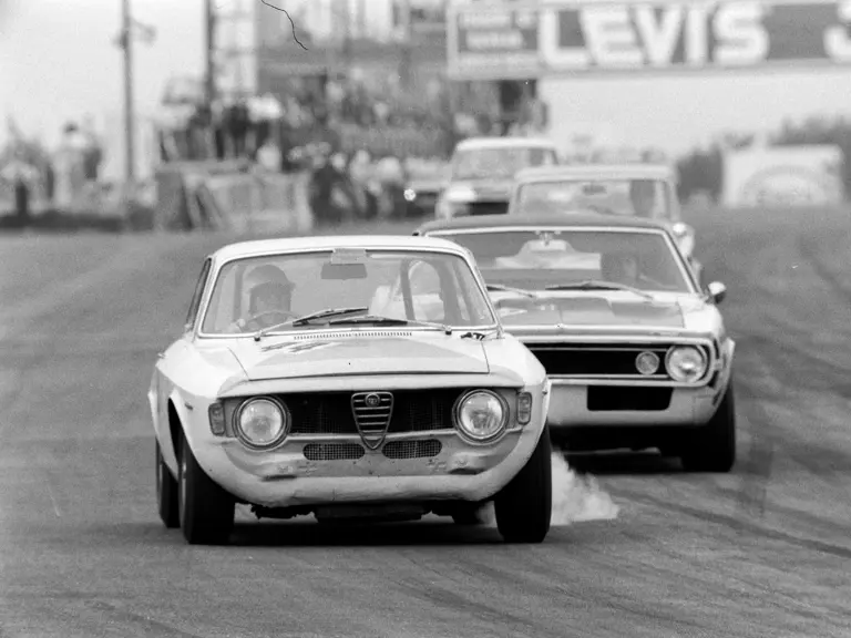 The GTA at speed during the Rhein Ruhr Pokalrennen at Zolder in May of 1969.