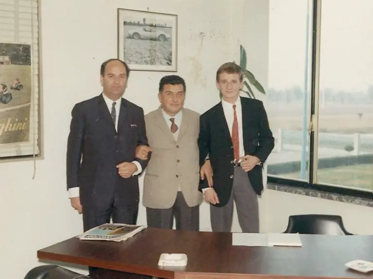 Ferruccio Lamborghini with the owner of the 400 GT and his son in 1967.