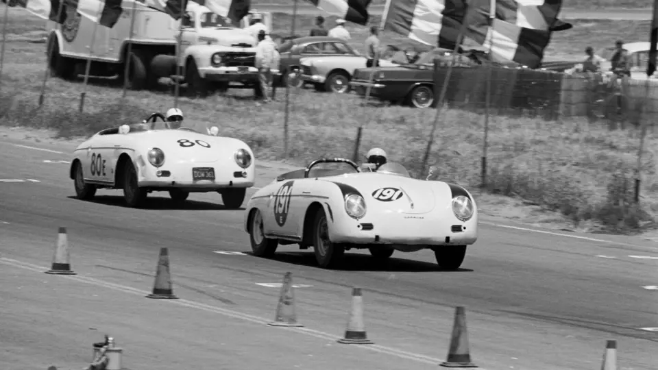 82431 leads the way around Laguna Seca, 1963.