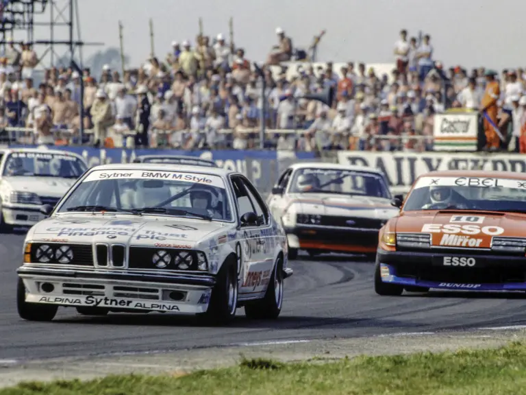 Frank Sytner and the 635 CSi at speed during the support race at the 1983 British Grand Prix.