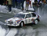 Henri Toivenen controls a fast corner drift at the 1986 Rallye-Monte Carlo.