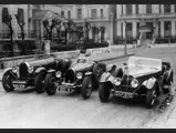 The Corsica tourer is pictured once again with a trio of Bugattis, this time by Speed Models garage in London just before it was shipped to New York in 1950.