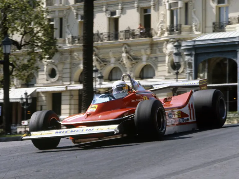 Jody Scheckter is captured as he passes through Casino Square at the 1979 Monaco Grand Prix.