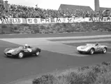 Julius Voigt-Neilsen in 550A-0121 chases Ian Raby in his Cooper Climax at Roskilde, Denmark in June of 1957.