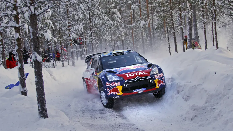 Sebastien Ogier takes on the snow at the 2011 Rally Sweden, finishing 4th overall behind a Ford 1-2-3 in the season opener.