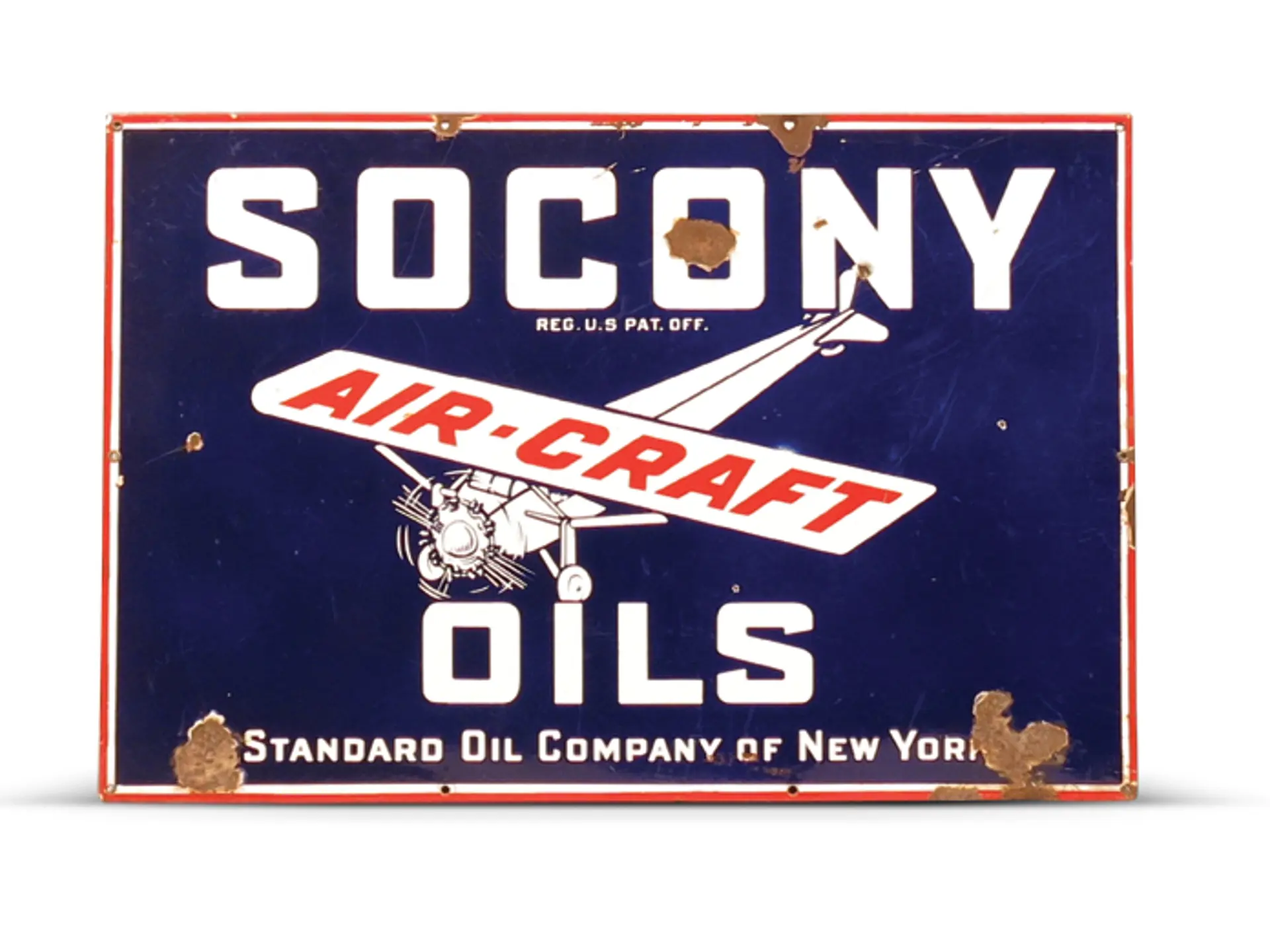 Socony Aircraft Oils Porcelain Sign Auburn Memorabilia Auction RM