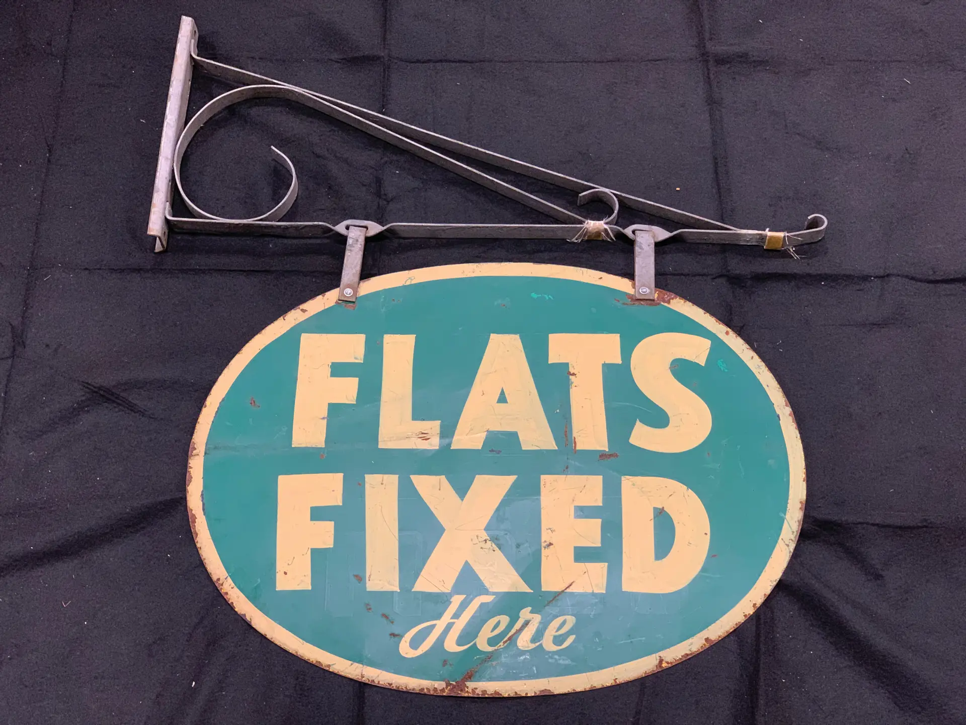 Hand Painted Flats Fixed Here Double Sided Hanging Metal Sign