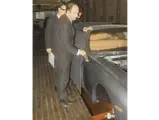 The current owner of the 400 GT inspects the production line at the Lamborghini factory in 1967.