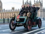 The Haynes-Apperson crosses Westminster Bridge near the start of the 2023 RM Sotheby’s London to Brighton Veteran Car Run.