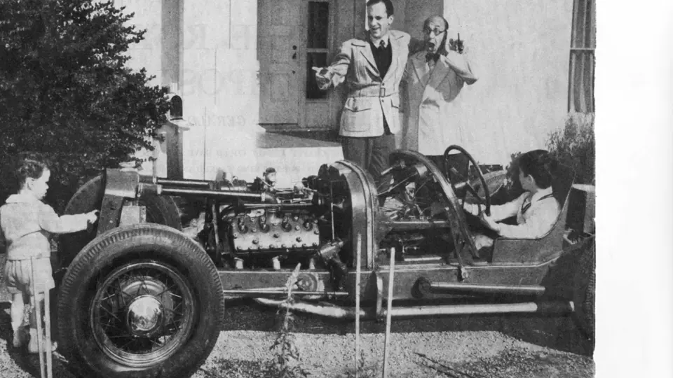 A famous show business family: Hollywood actor Keenan Wynn looks on with his famous comedian father, Ed, as his sons play around with his Welch Special in the 1940s. Tracy would grow up to be a screenwriter whose credits include The Longest Yard.