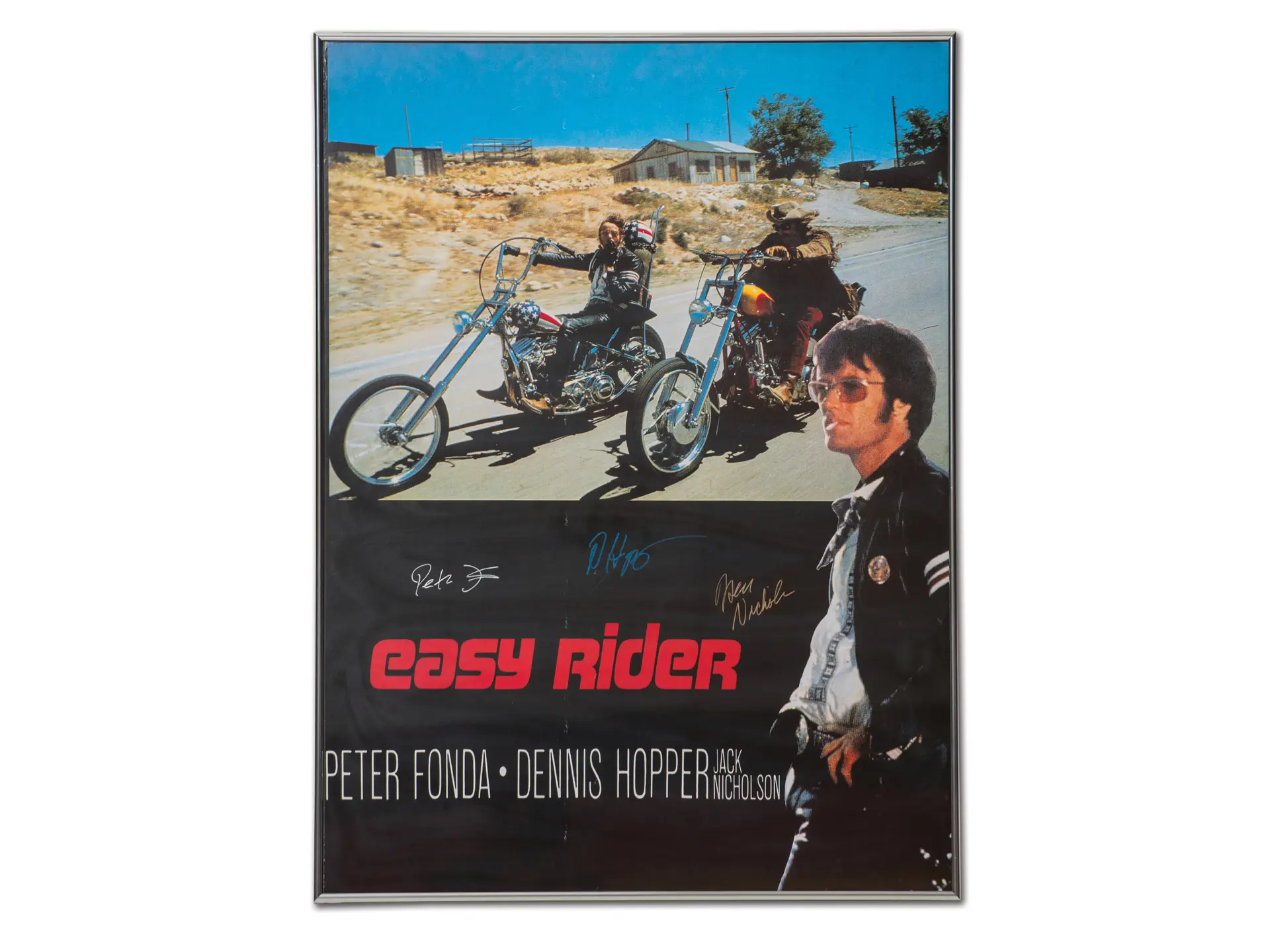 Easy Rider Poster Signed by Peter Fonda, Dennis Hopper, and Jack