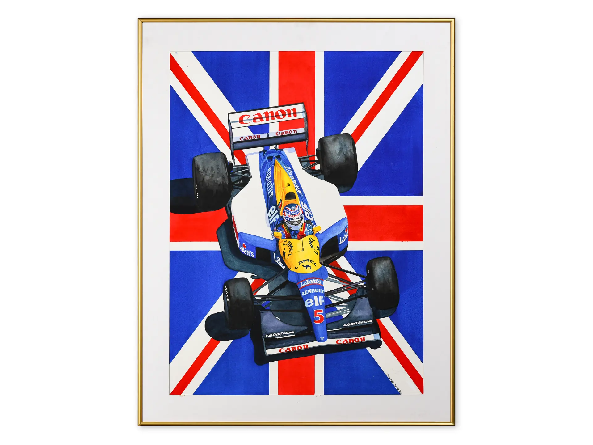 Williams FW14B Union Jack Framed Painting By David Cook 1992 williams-fw14b-union-jack-framed-painting-by-david-cook-1992