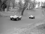 Peter Blond in XKD 518 stays ahead of the Alfa Romeo 6C 3000 CM at the British Empire Trophy Meeting, Oulton Park, 14 April 1956.