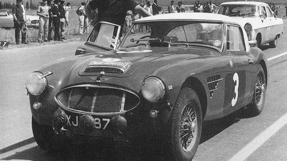 Peter Riley about to enter the Tatoi speed test during the 1961 Acropolis Rally in which he and Tony Ambrose were third overall, and winners of the GT class.