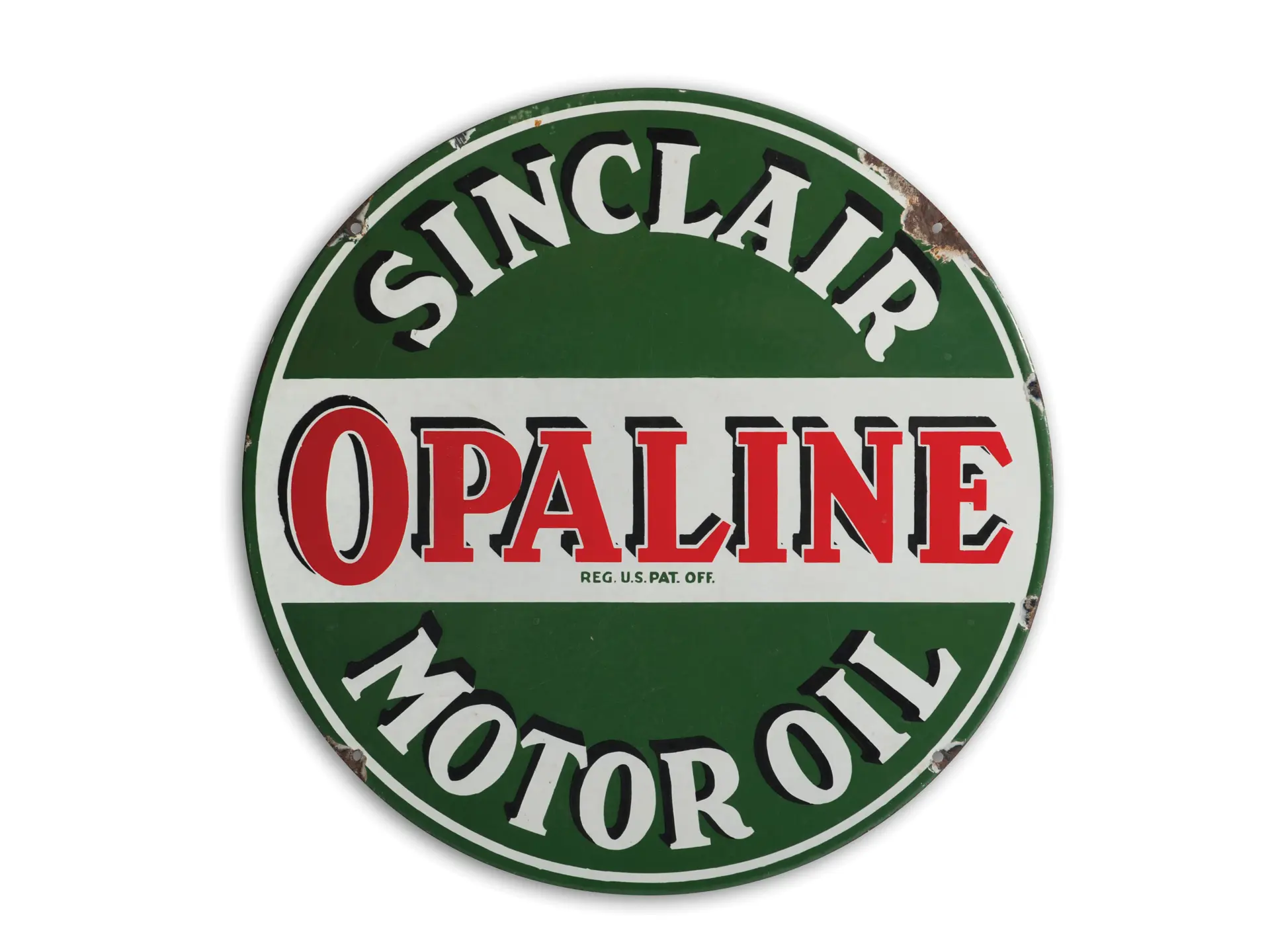 Plaque Publicitaire émaillée SINCLAIR OPALINE MOTOR OIL - Diamètre 30 Cm - Métal