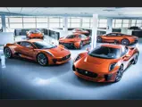The lineup of Jaguar C-X75s at Williams prior to their release for on-screen duty in Spectre.