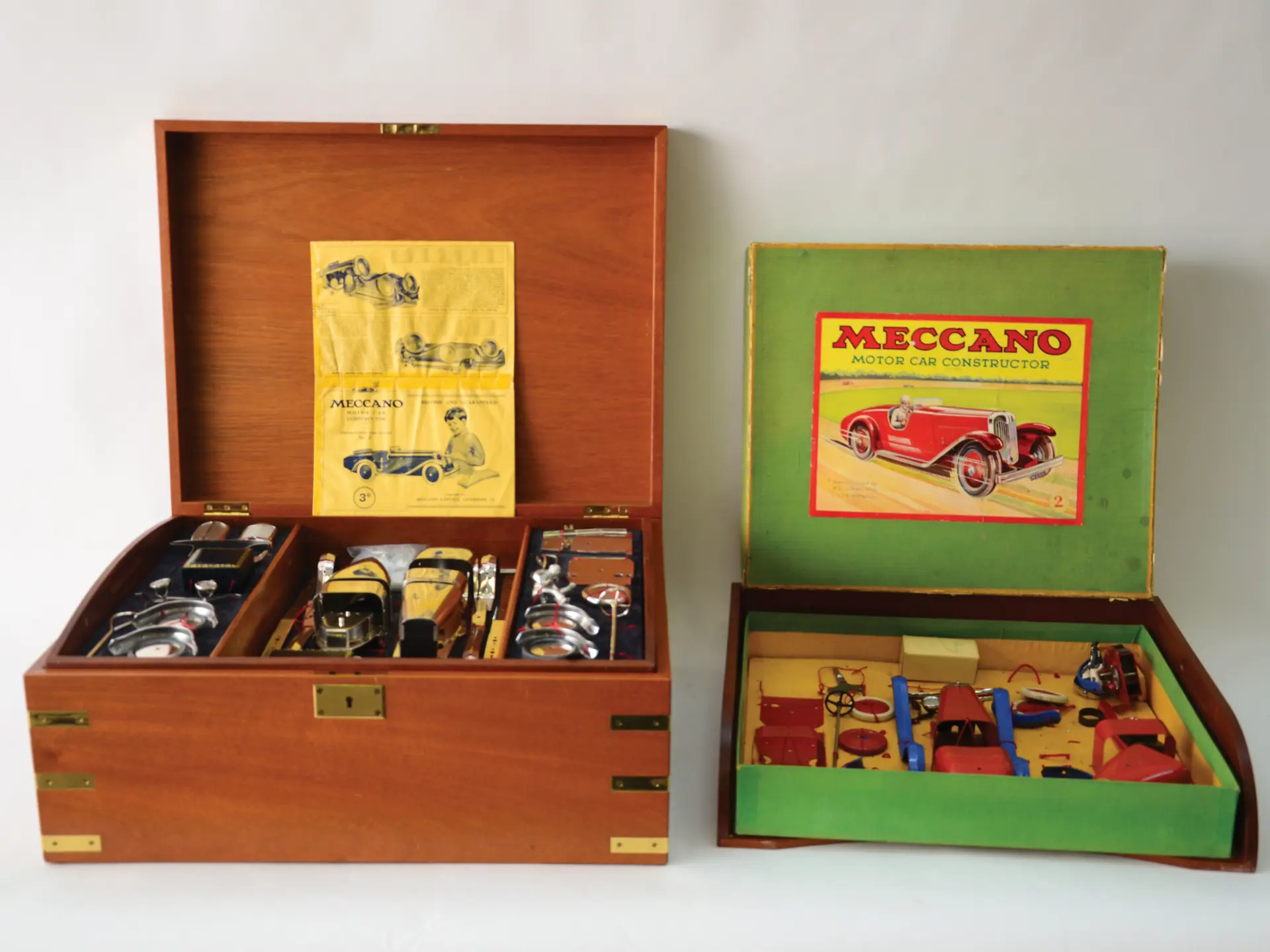 Boxed silver Meccano motor car constructor kit, together with original