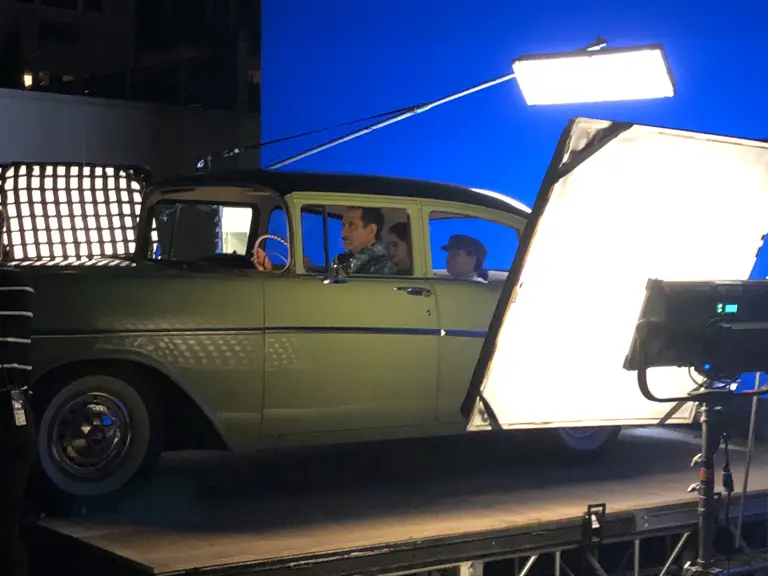 Filming on set for The Marvelous Mrs. Maisel.