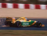 Michael Schumacher en route to a second place finish at the 1992 Spanish Grand Prix.