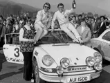 Cathal Curly celebrating his victory at the 1974 Circuit of Ireland Rally.