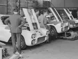 The trio of Cunningham Corvettes receive their final preparations in Monsieur Guillon’s garage.