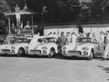 Cunningham’s three Corvette entries are exhibited for further scrutineering at Le Mans, 1960.