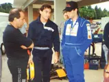 Senna with friends after driving the kart on his track.