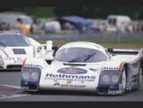 The Porsche leads the Silk Cut Jaguar XJR-6 numbered “51” at the 1986 24 Hours of Le Mans.