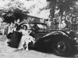 Mme Monique Violland with the Bugatti Type 57S Atalante.
